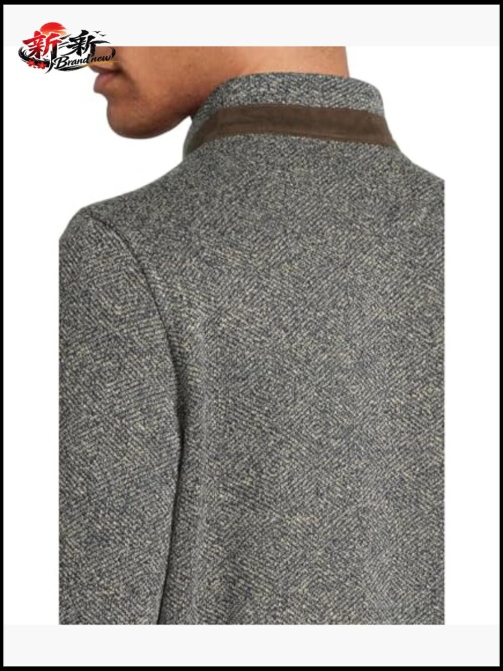 Marled Quarter-Zip Pullover - Faux Suede Details - Picture 4 of 4